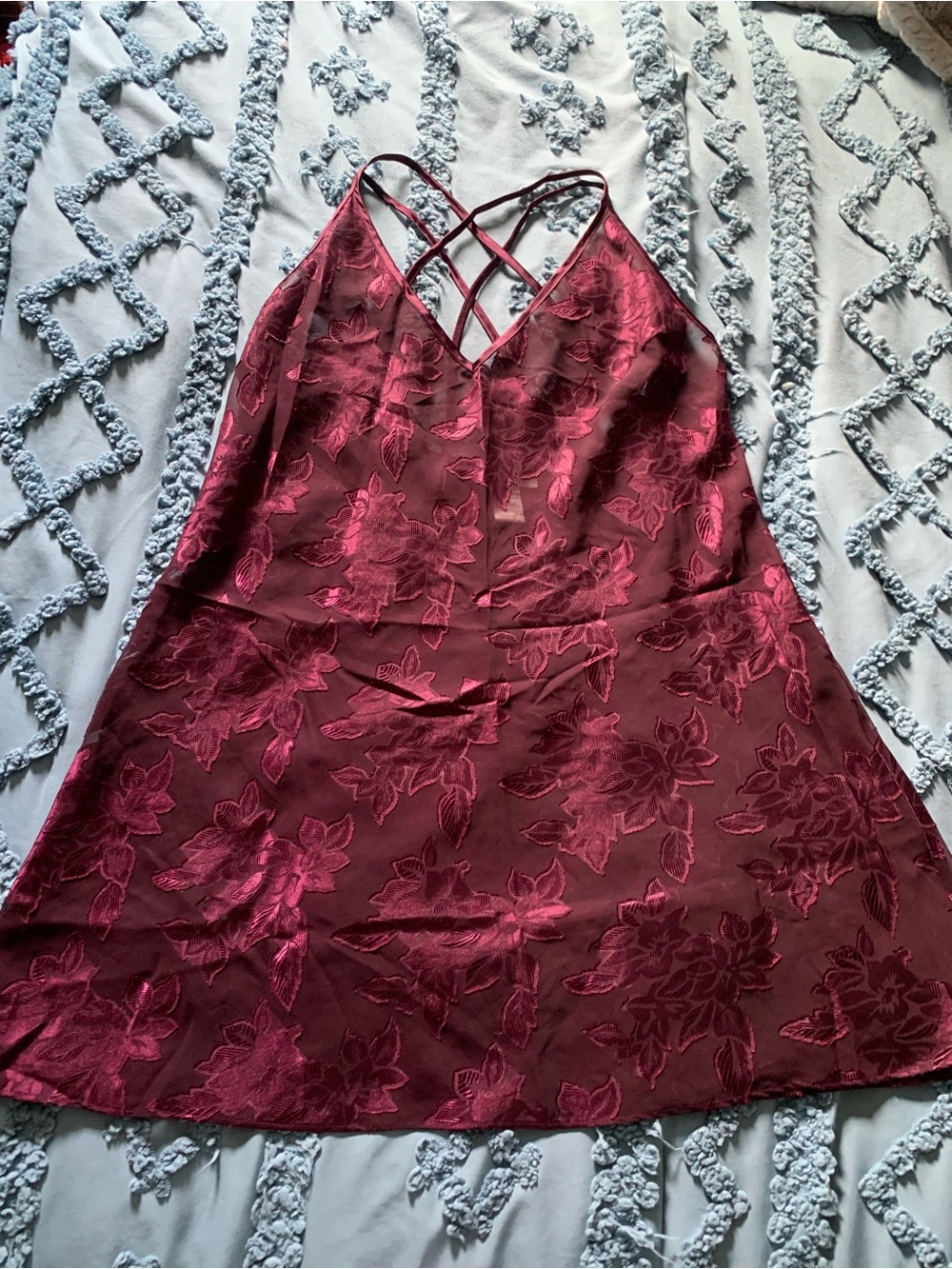 Vintage Morgan Taylor Intimates Burgundy Sheer Slip Nightgown Crisscross Straps